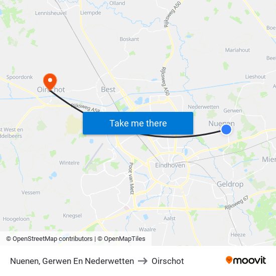 Nuenen, Gerwen En Nederwetten to Oirschot map