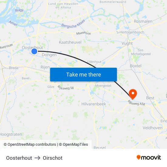 Oosterhout to Oirschot map