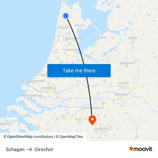 Schagen to Oirschot map