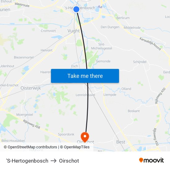 'S-Hertogenbosch to Oirschot map