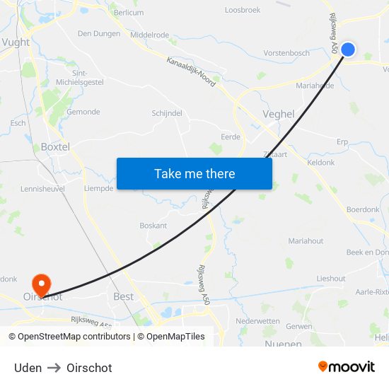 Uden to Oirschot map