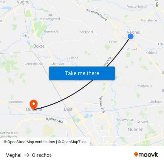 Veghel to Oirschot map