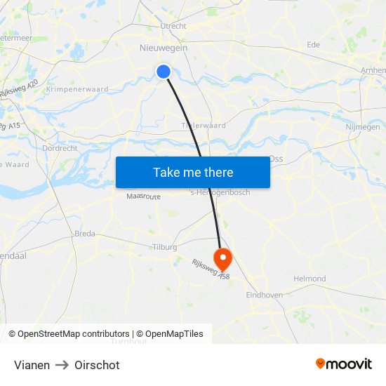 Vianen to Oirschot map