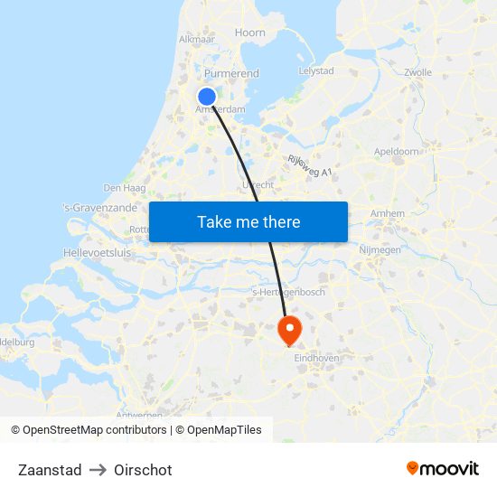 Zaanstad to Oirschot map