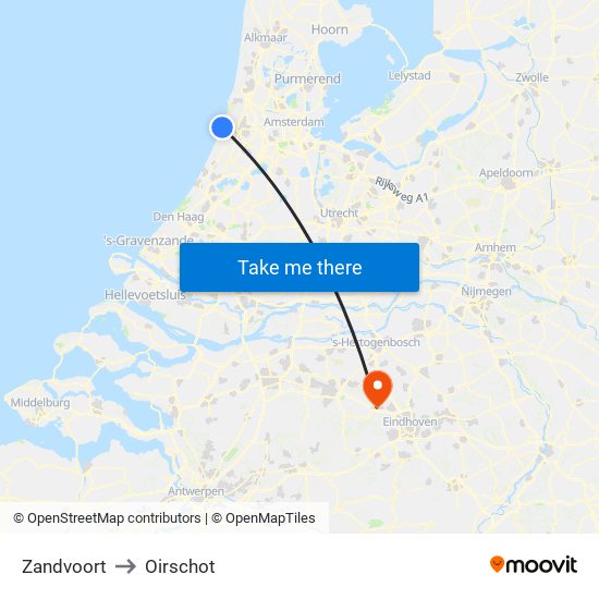 Zandvoort to Oirschot map