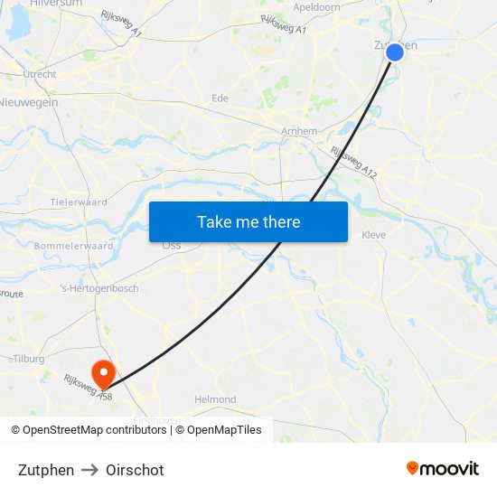 Zutphen to Oirschot map