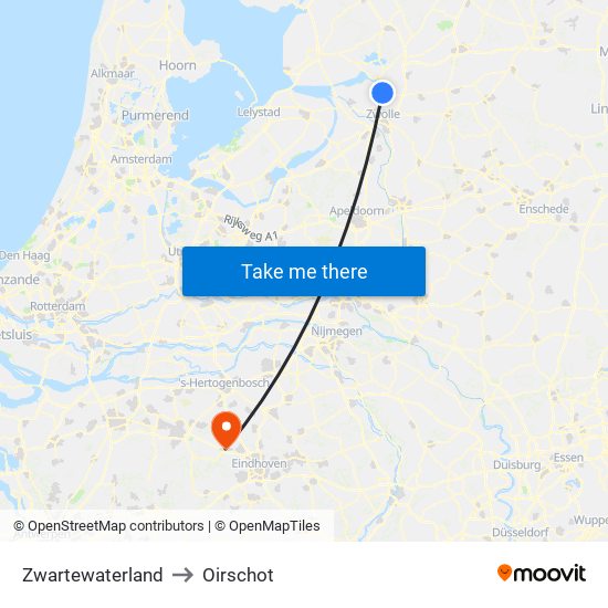 Zwartewaterland to Oirschot map