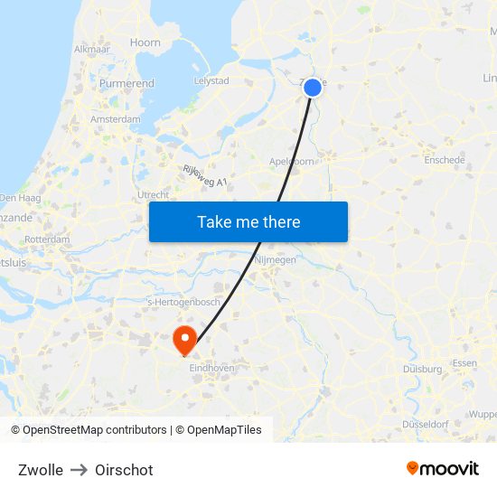 Zwolle to Oirschot map