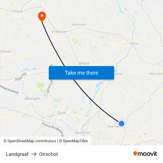 Landgraaf to Oirschot map