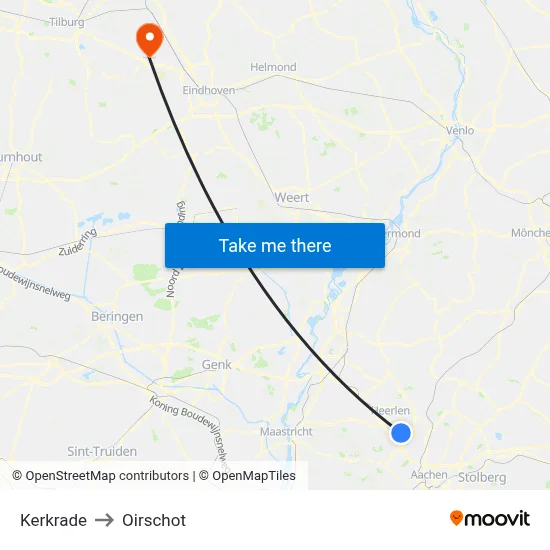 Kerkrade to Oirschot map