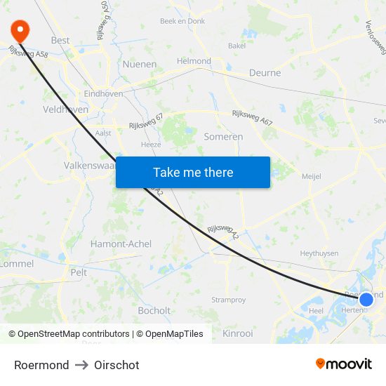 Roermond to Oirschot map