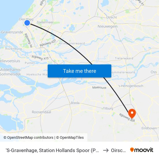 'S-Gravenhage, Station Hollands Spoor (Perron A) to Oirschot map