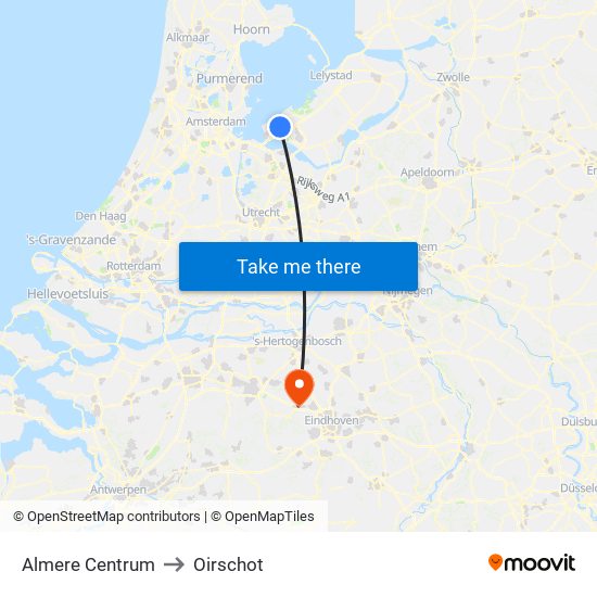 Almere Centrum to Oirschot map