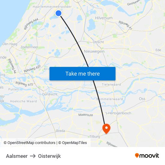 Aalsmeer to Oisterwijk map