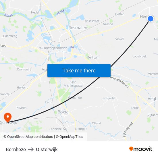 Bernheze to Oisterwijk map