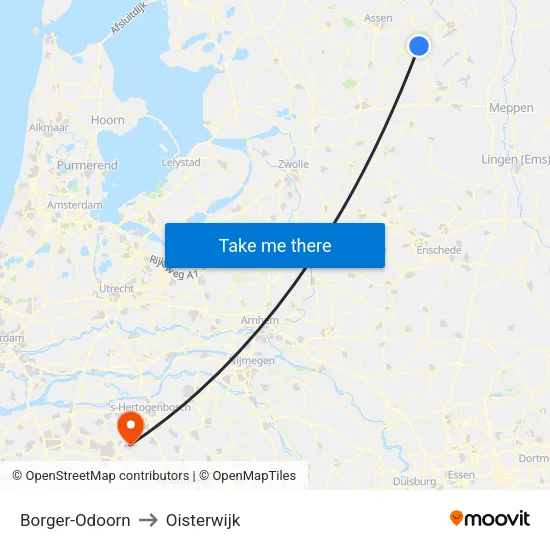 Borger-Odoorn to Oisterwijk map