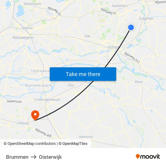 Brummen to Oisterwijk map