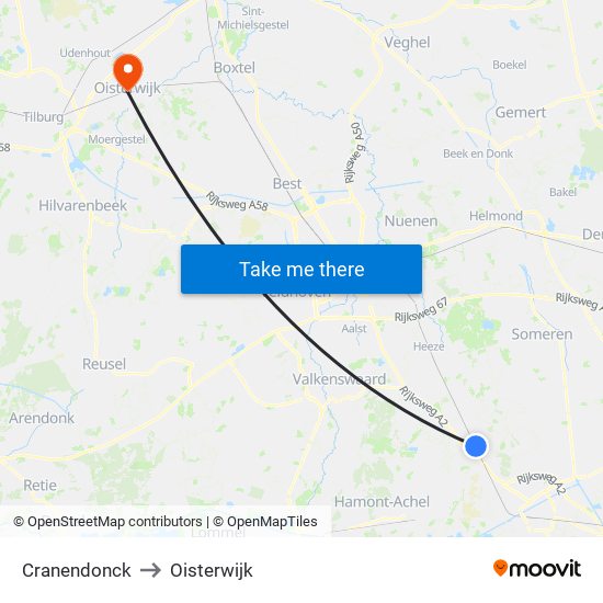 Cranendonck to Oisterwijk map