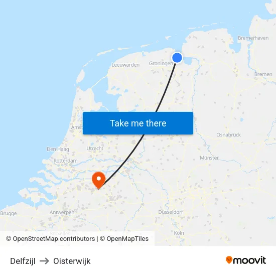 Delfzijl to Oisterwijk map