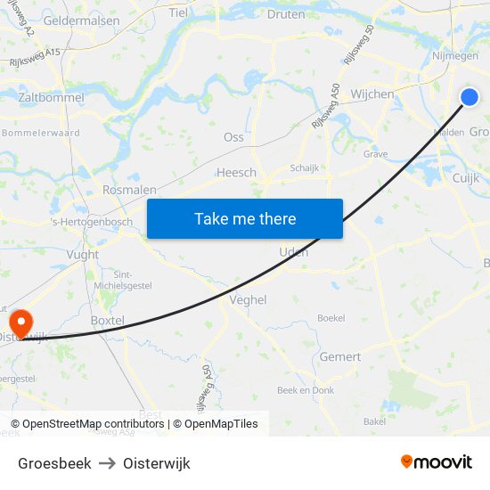 Groesbeek to Oisterwijk map