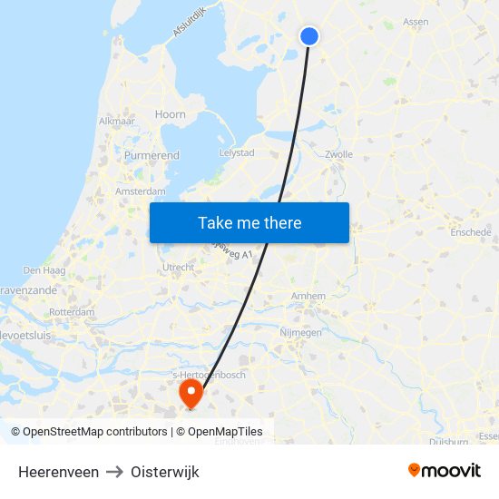 Heerenveen to Oisterwijk map