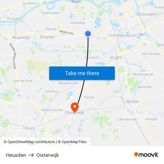 Heusden to Oisterwijk map