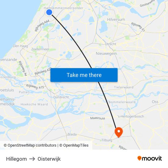 Hillegom to Oisterwijk map