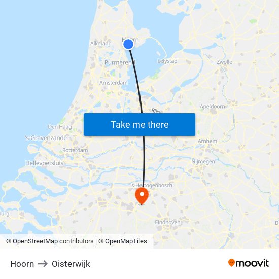 Hoorn to Oisterwijk map