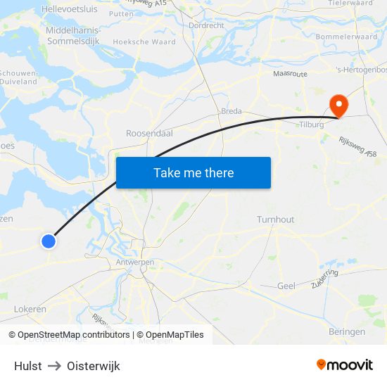 Hulst to Oisterwijk map