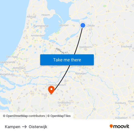 Kampen to Oisterwijk map