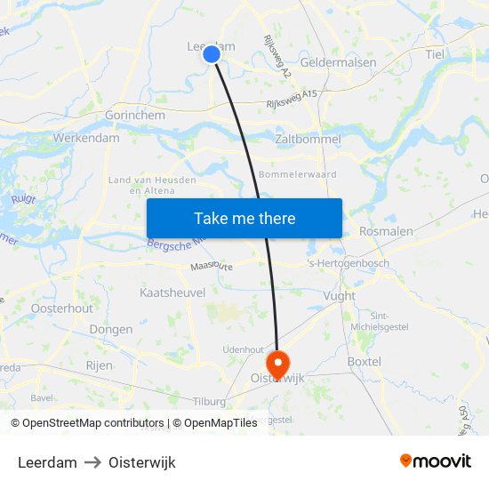 Leerdam to Oisterwijk map