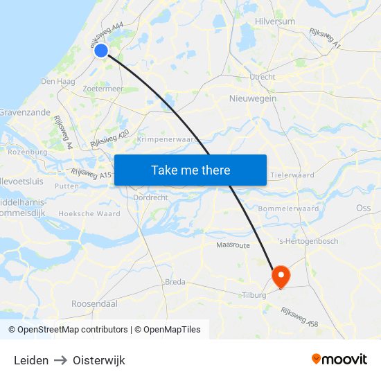 Leiden to Oisterwijk map