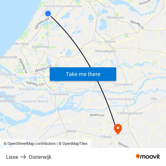 Lisse to Oisterwijk map