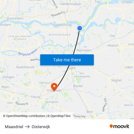 Maasdriel to Oisterwijk map