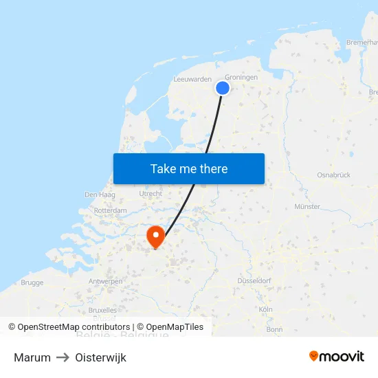 Marum to Oisterwijk map