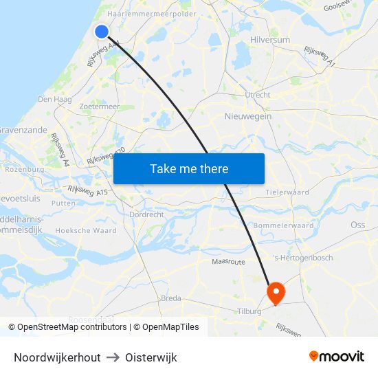 Noordwijkerhout to Oisterwijk map