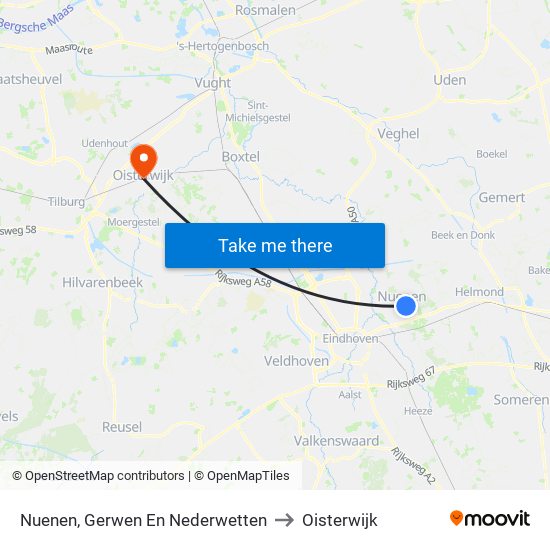 Nuenen, Gerwen En Nederwetten to Oisterwijk map