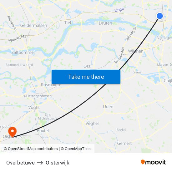 Overbetuwe to Oisterwijk map