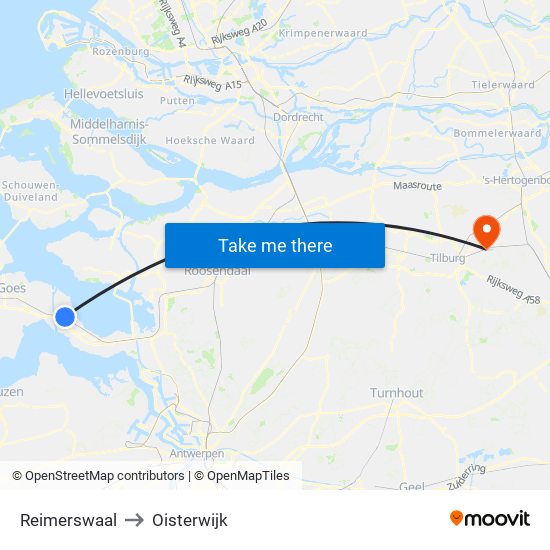 Reimerswaal to Oisterwijk map