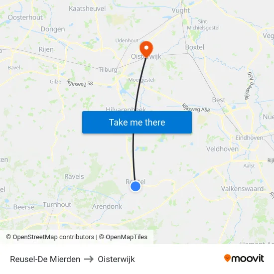 Reusel-De Mierden to Oisterwijk map