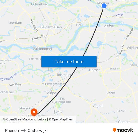 Rhenen to Oisterwijk map