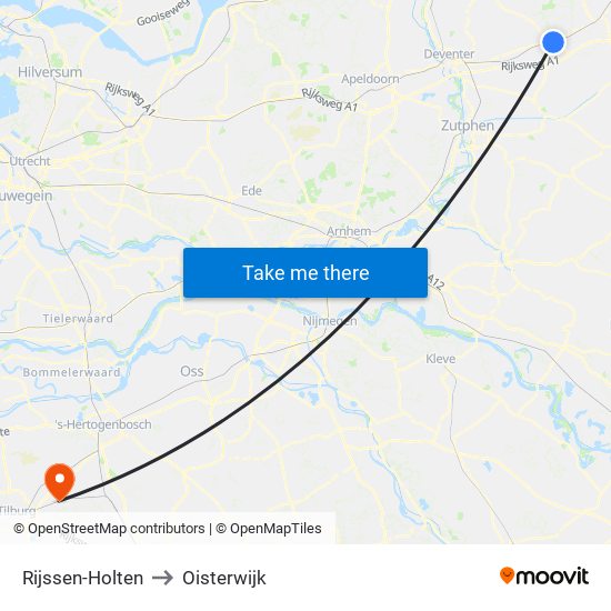 Rijssen-Holten to Oisterwijk map