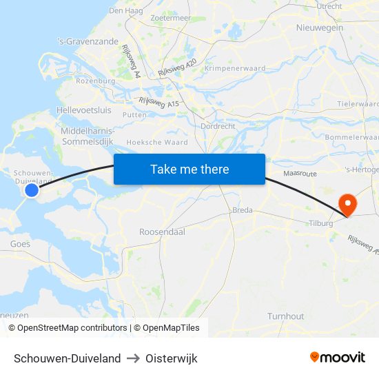 Schouwen-Duiveland to Oisterwijk map