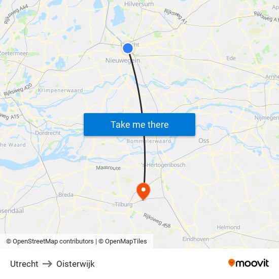 Utrecht to Oisterwijk map