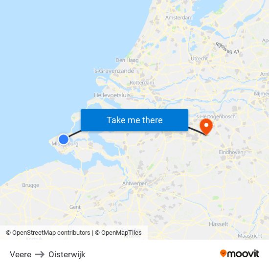 Veere to Oisterwijk map