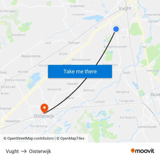 Vught to Oisterwijk map