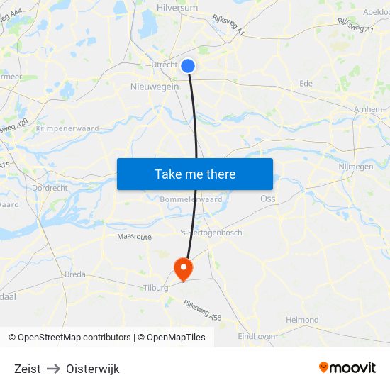 Zeist to Oisterwijk map