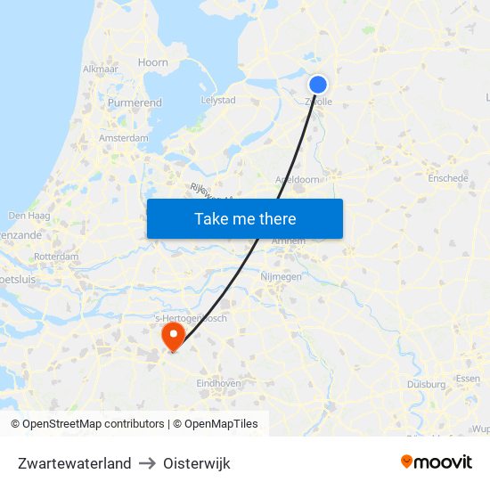 Zwartewaterland to Oisterwijk map