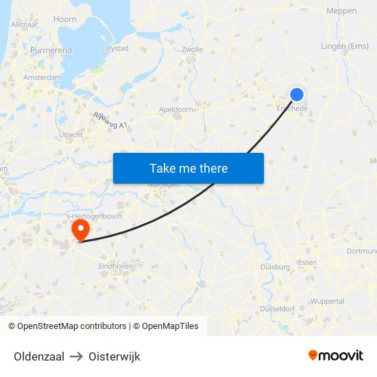Oldenzaal to Oisterwijk map