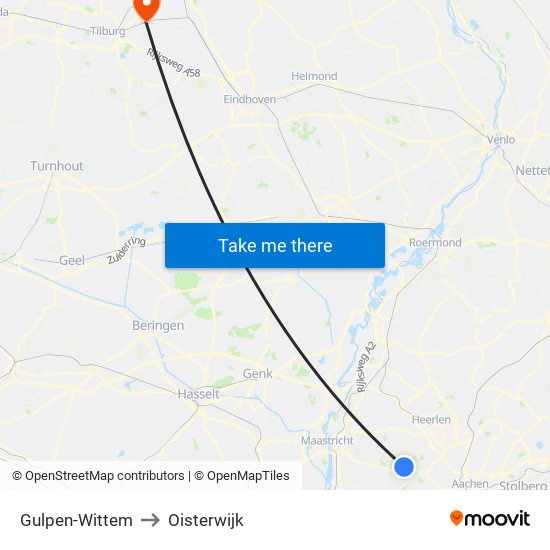 Gulpen-Wittem to Oisterwijk map